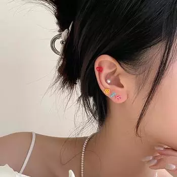 925 Silver Needle Flower Love Stud Earrings Female Exquisite Cute Childlike Bow Earrings Niche Premium Earrings 925 silver needles