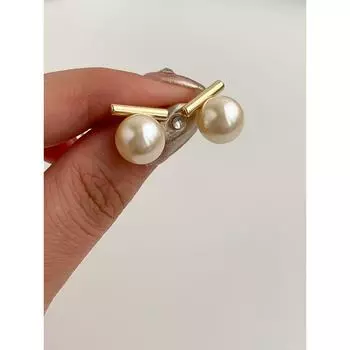 925 Silver Needle French Style Simple Cold Style Stick Pearl Small Ear Studs Fancy Earrings Daily Commuting Elegant Women White Pearl