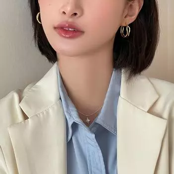 925 Silver Needle Irregular Plain Ring Earrings Women s Delicate Premium Sense Double Ring Stacked Wear Sense Earrings Versatile New Earrings New 925 silver needles