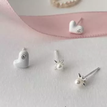 925 silver needle love stud earrings women s sweet versatile pearl earrings simple and high-end octagram zircon earrings 925 silver needles