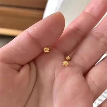 925 Silver Needle Mini Gold Small Flower Stud Earrings Sleep No Need to Take off Screw Twist Earrings Ear-Caring Small Delicate Earrings