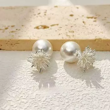 925 Silver Needle Plain White Firework Pearl Rear-Mounted Dual-Wear Stud Earrings 2025 New Retro Generous Earrings Eardrops Pearl + fireworks two ear studs