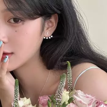 925 Silver Needle Star Moon Hanging Earrings Female Mori Sweet Premium Brushed Earrings Niche Fashion Earrings 925 silver needle