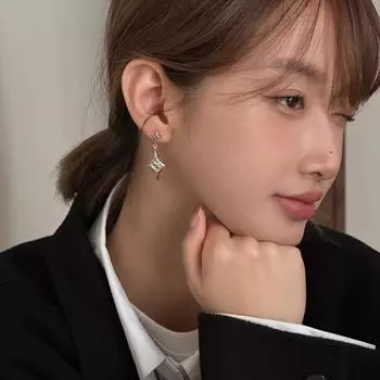 925 Silver Needle Star Pendant Earrings Women s Niche High-end Sense Square Zircon Quadruple Star Autumn and Winter Temperament Earrings 925 silver needle