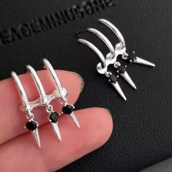 925 silver needle zircon stud earrings women s unique personality neutral three-ring earrings niche high-end new earrings 925 silver needle