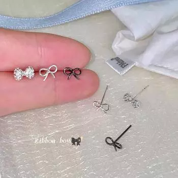 925 silver needle zircon stud earrings women s unique personality sweet and cool style bow earrings light luxury high-end new earrings 925 silver needle