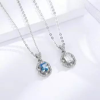 925 Silver Perfume Bottle Necklace Niche Design Aquamarine V-Shaped Pendant Small Fragrance Platinum Bottle Collarbone Chain 925 silver