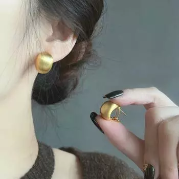 925 Silver Pin Earrings Gold Brushed Pea Accessible Luxury Classy Easiest for Match Earrings Frosted Metal Ball Earrings Default