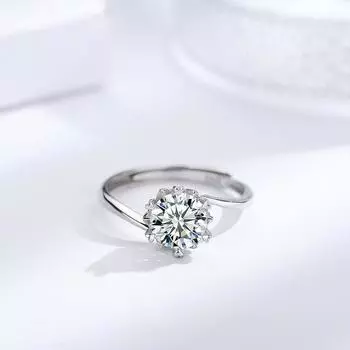 925 Silver Snow Flower Twist Arm Ring 18K Gold White Gold Love Six-Claw Open Ring Couple Pair Wedding Proposal Diamond Ring opening adjustable