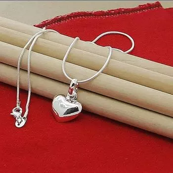 925 Silver Solid Small Heart Pendant Necklace 16-30 Inch Snake Chain For Women Wedding Charm Fashion Jewelry GIFTS 45cm