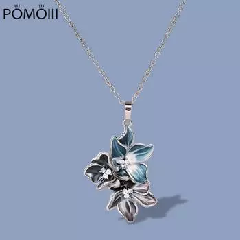 Серебряное женское ожерелье 925 пробы с простым кулоном в виде цветка, цепочкой на ключицу, скромное свадебное ожерелье ручной работы, эмалевая цепочка для свитера 45cm