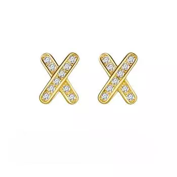925 Silver X Letter Stud Earrings Temperament Light Luxury Diamond-Set Cross Earrings Small High-End Niche Earrings 925 Silver