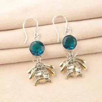 925 Solid Silver Natural Apatite Gemstone Jewelry Handmade Earrings 2 For Gift EE-154-11