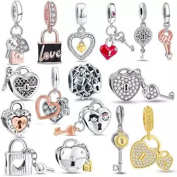 925 сплошной серебряный замок цилиндровый ключ в форме сердца кулон бусины любви подходят 925 оригинальный браслет изящные подвески ювелирные изделия