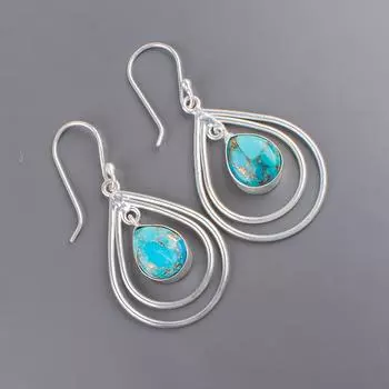 925 Stamped Silver Blue Copper Turquoise Gemstone Jewelry Earrings 2.00 For Her EE-34-36