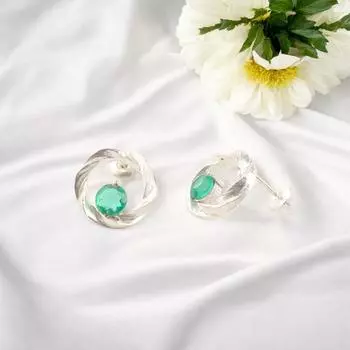 925 Stamped Silver Jewelry Chrome Diopside Gemstone Stud Handmade Earrings 0.64 CE-13-2