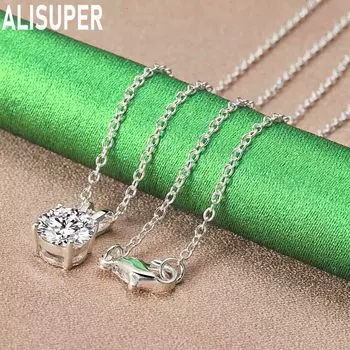 Ожерелье с подвеской из стерлингового серебра 925 пробы с цирконием класса AAA, 8 мм, модные свадебные украшения O-40CM