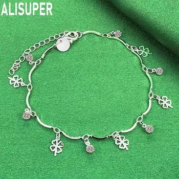 Браслет из стерлингового серебра 925 пробы с цирконом ААА в виде клевера, модные свадебные украшения 20CM