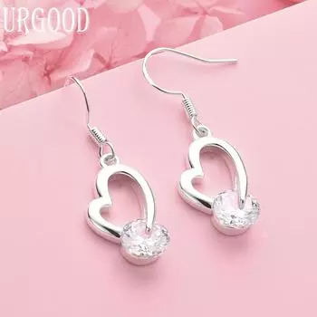 925 Sterling Silver AAA Zircon Heart Earrings Wedding Jewelry 3.20*1.30CM