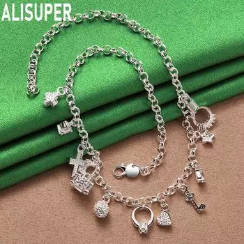 925 стерлингового серебра AAA циркон ключ замок звезда ожерелье модные свадебные украшения 45CM