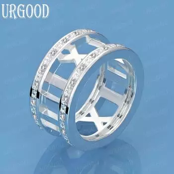 925 Sterling Silver AAA Zircon Roman Numeral Ring Fashion Charm Wedding Jewelry 7#