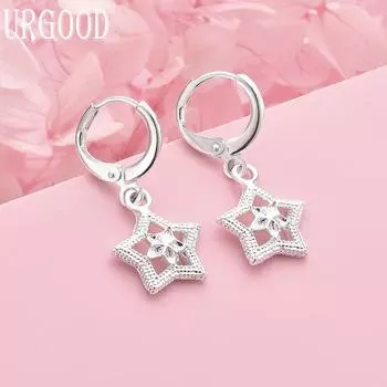 925 Sterling Silver AAA Zircon Star Earrings Wedding Jewelry 3.00*1.20cm