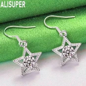 Серьги-пусеты из стерлингового серебра 925 пробы с подвеской в форме звезды и цирконами класса ААА, модный шарм, свадебные украшения 3.20*1.50cm