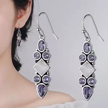 925 Sterling Silver Anting Menjuntai untuk Wanita Pesona dengan Oval Pelangi Mistik Topas Pernikahan Pertunangan Hadiah Grosir perak