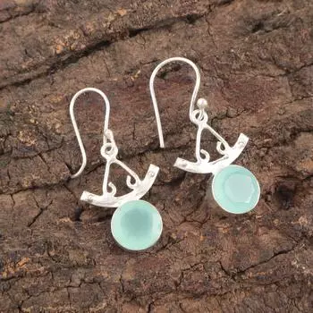 925 Sterling Silver Aqua Chalcedony Dangle Earrings Handmade Gemstone Jewelry EE-152-20