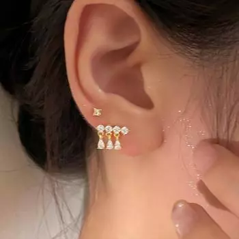 925 sterling silver arrangement zircon pendant stud earrings women s exquisite sweet super flash earrings niche high-end autumn and winter temperament 925 silver