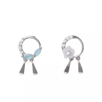925 Sterling Silver Asymmetric Earrings Blue Zircon Butterfly Flower Drop Earrings for Women Circle Silver Jewelry New S-E1323