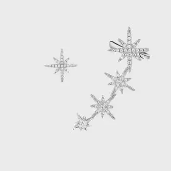 925 Sterling Silver Asymmetrical Eight-Pointed Star Earrings for Women - Niche Design, Unique and High-End