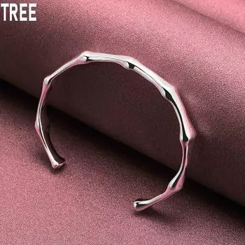 925 Sterling Silver Bamboo Knot Opening Bracelet Fashion Charm Wedding Jewelry 60mm