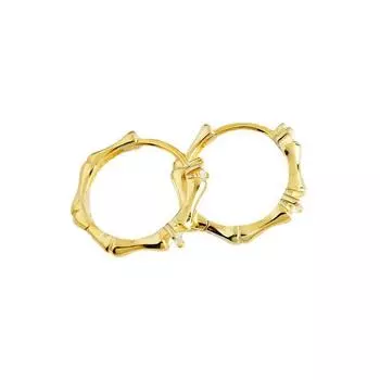 925 Sterling Silver Bamboo-Shaped Hoop Earrings Creative Zircon French Circle Earrings Pendientes Mujer золотистый