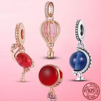 925 Sterling Silver Beads Blue Globe Charm Fit Original Fashion Bracelet Necklace for Women Diy Jewelry Making Fine Jewelry Gift