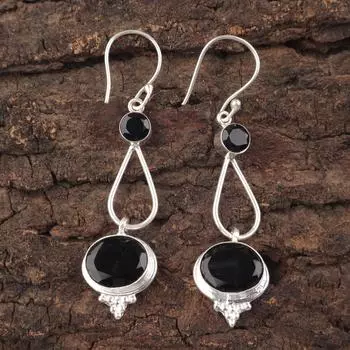 925 Sterling Silver Black Onyx Drop/Dangle Earrings 2.50 Handmade Jewelry Gift EE-132-12