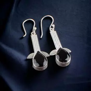 925 Sterling Silver Black Onyx Faceted Gemstone Pretty Jewelry Earrings EE-36-13