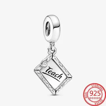 925 Sterling Silver Blackboard Teach with Love Charms Fit Original Brand Bracelet Necklace S925