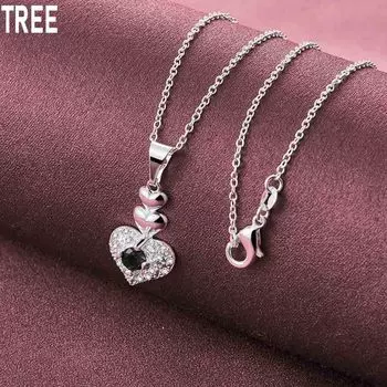 Ожерелье-подвеска в форме сердца из стерлингового серебра 925 пробы с голубым цирконом, модное свадебное украшение O-40CM