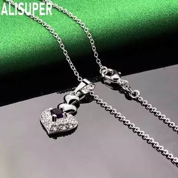 Ожерелье-подвеска в форме сердца из стерлингового серебра 925 пробы с голубым цирконом, модное свадебное украшение O-40CM