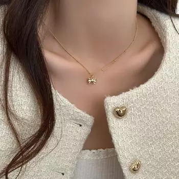 925 sterling silver bow necklace French retro exquisite neck chain light luxury niche design high-end collarbone chain 925 silver