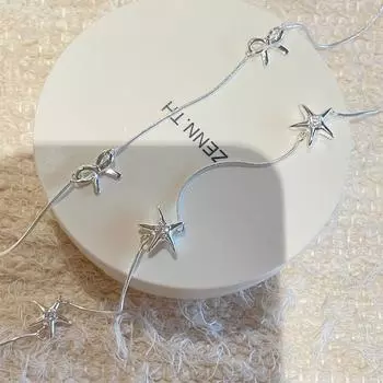 925 sterling silver bow necklace women s light luxury niche high-end star zircon gentle temperament collarbone chain new 925 silver