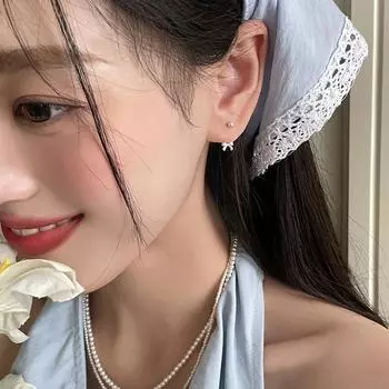 925 sterling silver bow stud earrings for women s niche high-end rear-hanging earrings, exquisite, sweet and versatile new earrings. 925 silver