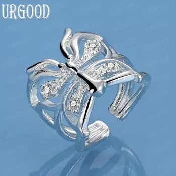 925 Sterling Silver Butterfly AAA Zircon Ring Fashion Charm Wedding Jewelry 5#-10#