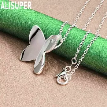 925 Sterling Silver Butterfly Pendant Necklace Fashion Wedding Jewelry O-40CM