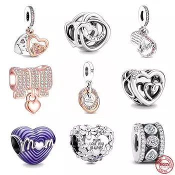 925 Sterling Silver Charms Mum Infinity Love Pendant DIY Beads Fit Jewelry Bracelet Mothers Day Dangle Accessories