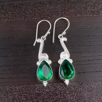 925 Sterling Silver Chrome Diopside Gemstone Lovely Jewelry Hook Earrings 2.10 EE-37-3