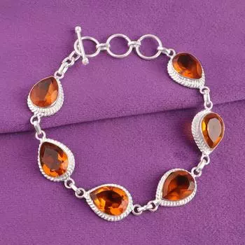 925 Sterling Silver Citrine Gemstone Bracelet Handmade Jewelry Gift For Mother RB-15-5