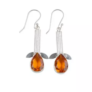 925 Sterling Silver Citrine Gemstone Stylish Jewelry Earrings For Wedding EE-36-1