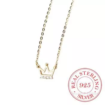 925 Sterling Silver Classic Crystal Crown Choker Necklace Pendant for Women 14K Gold Plated Necklaces Wedding Party Jewelry Gift 40cm